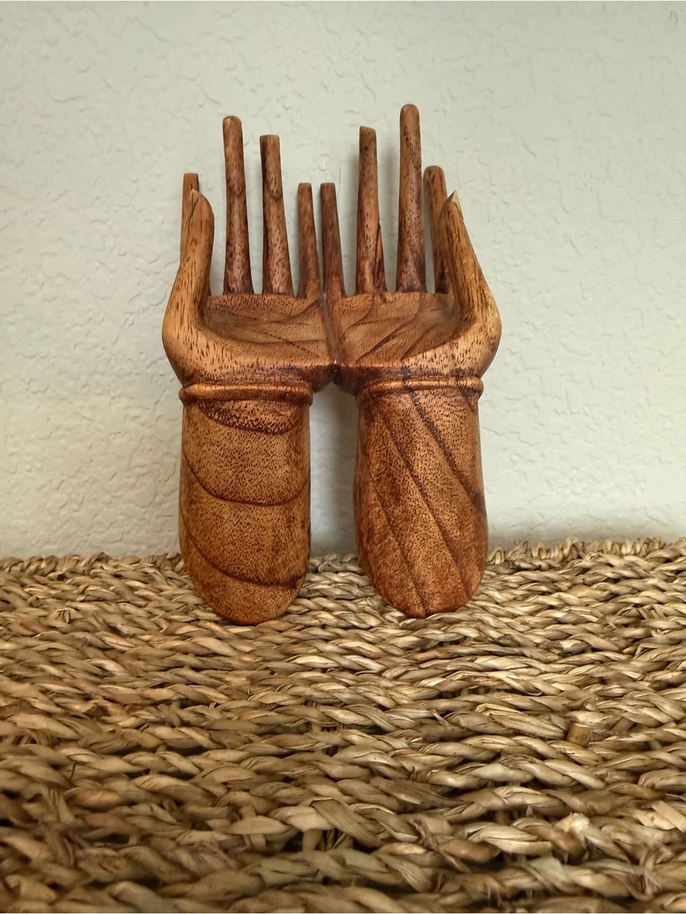 Hand Carved Wooden Hands Catchall Dish Jewelry Hanger 6.5
